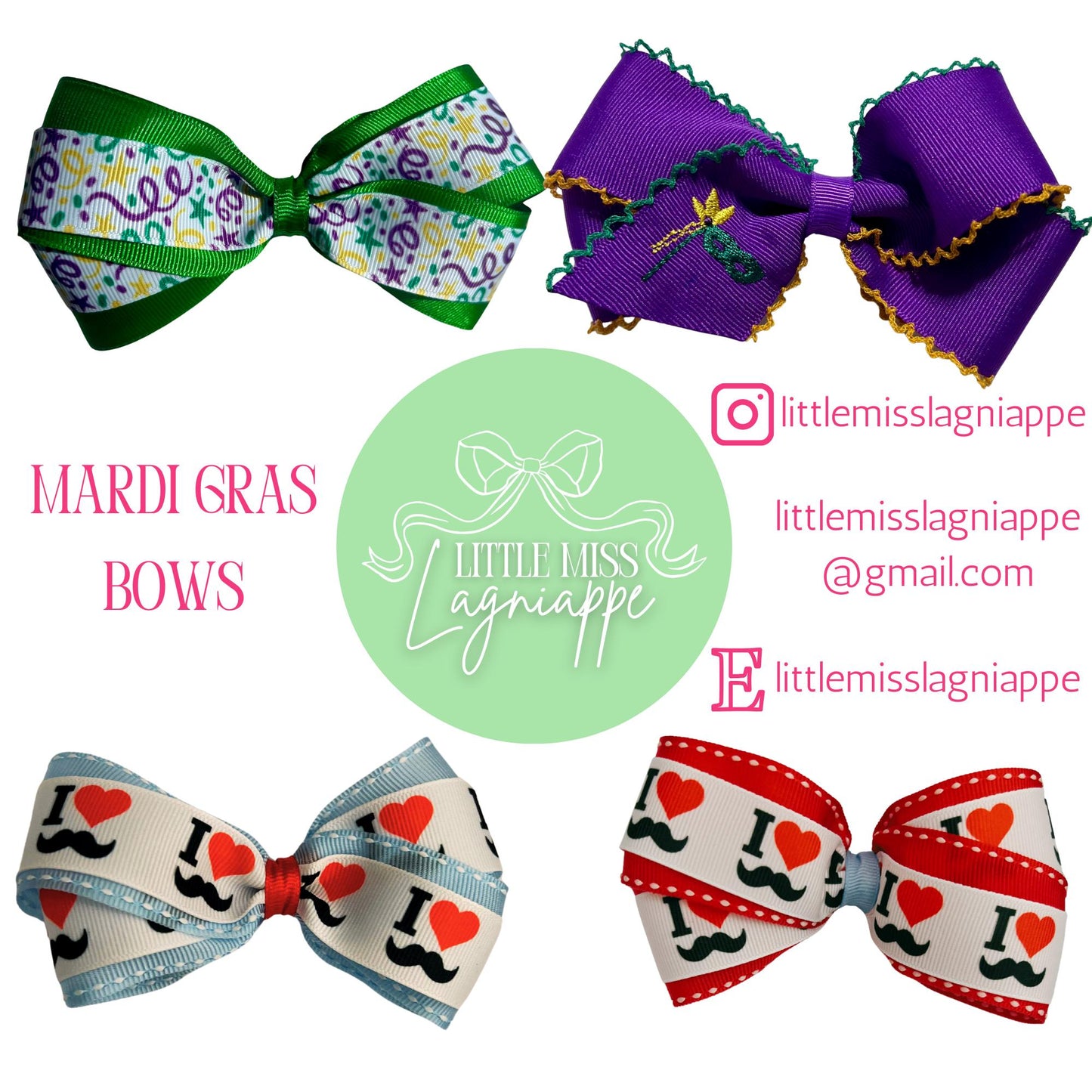 I Love Mustache Double Layer Grosgrain Hair Bow- Red and Blue