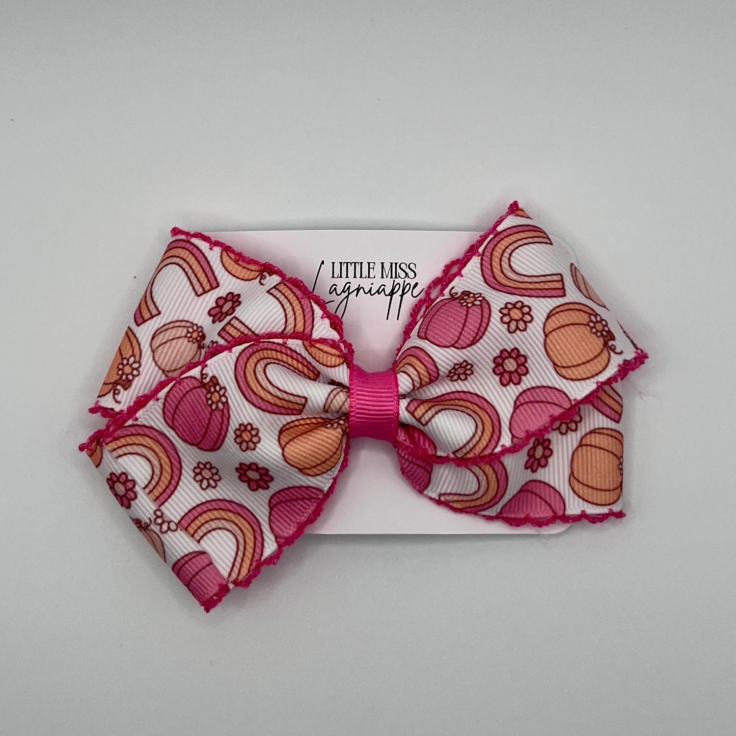 Boho Pumpkin Hair Bow: Pink Moonstitch Fall Bow