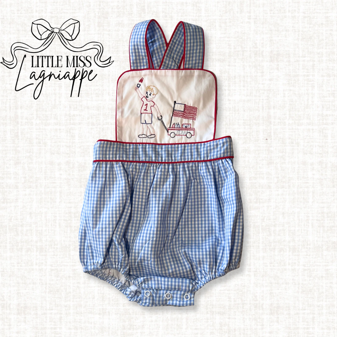 All American Gingham Boy Suspender Bubble