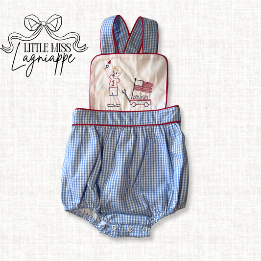 All American Gingham Boy Suspender Bubble
