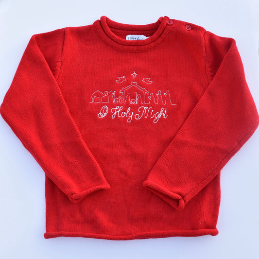 Red Knit Christmas Sweater- O Holy Night
