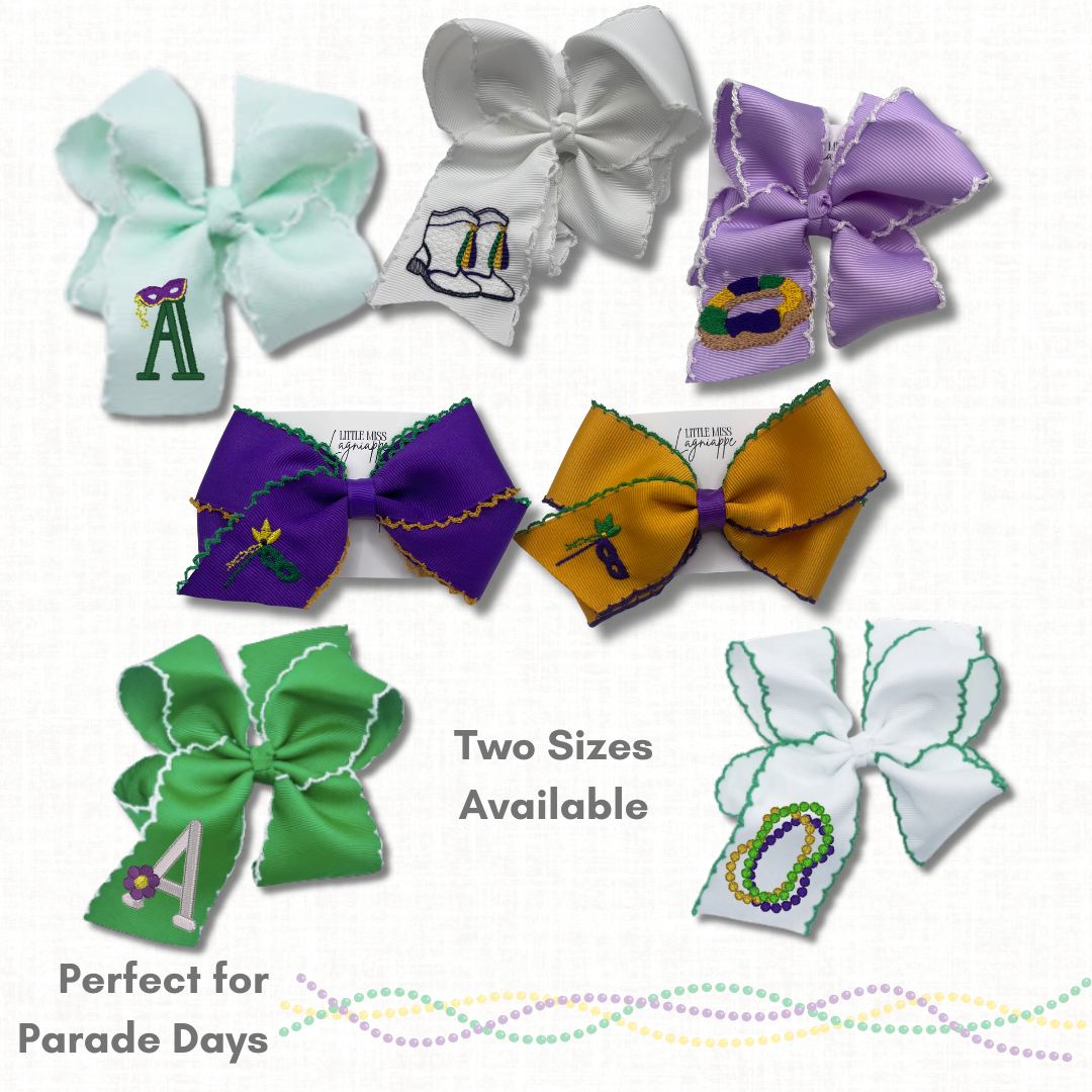 Mardi Gras Embroidered Bows- Large