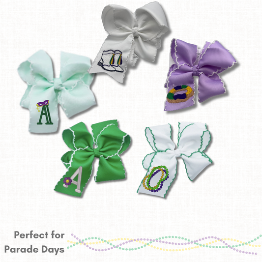Mardi Gras Embroidered Bows- Large