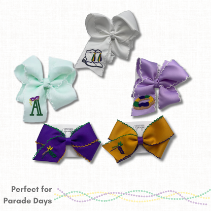 Mardi Gras Embroidered Bows- Medium
