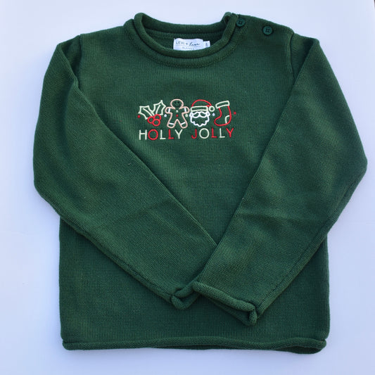 Green Knit Christmas Sweater- Holly Jolly