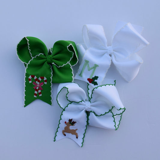 Christmas Embroidered Bows- Large