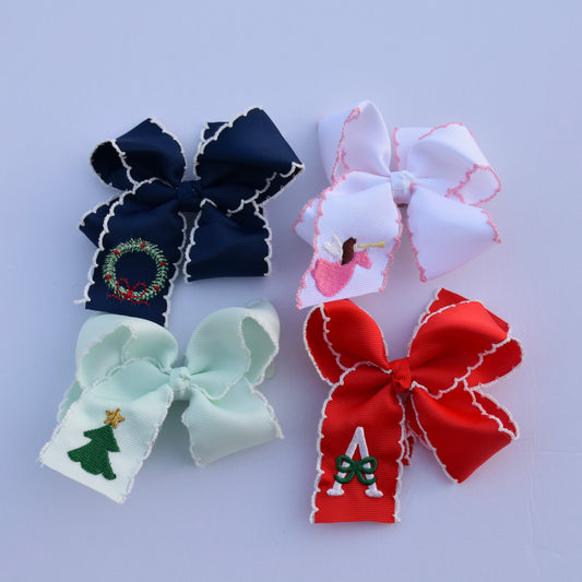 Christmas Embroidered Bows- Medium