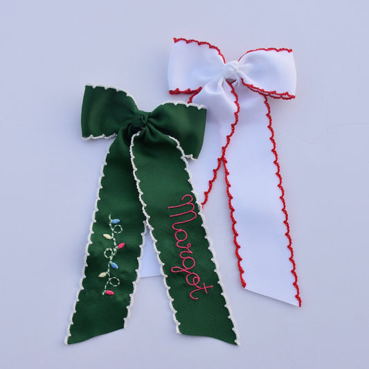 Christmas Embroidered Bows- Long Tail
