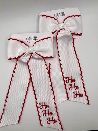 Christmas Embroidered Bows- Long Tail