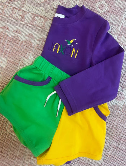 Pre-Order: Mardi Gras Tri-Color Set (Shorts & Diaper Set)
