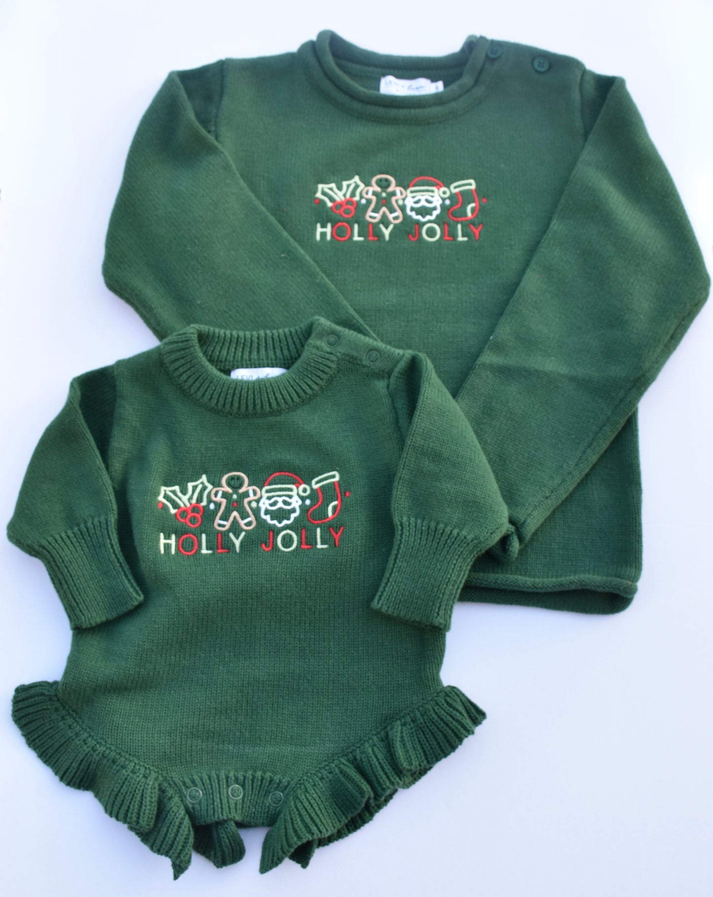 Green Knit Christmas Romper- Holly Jolly