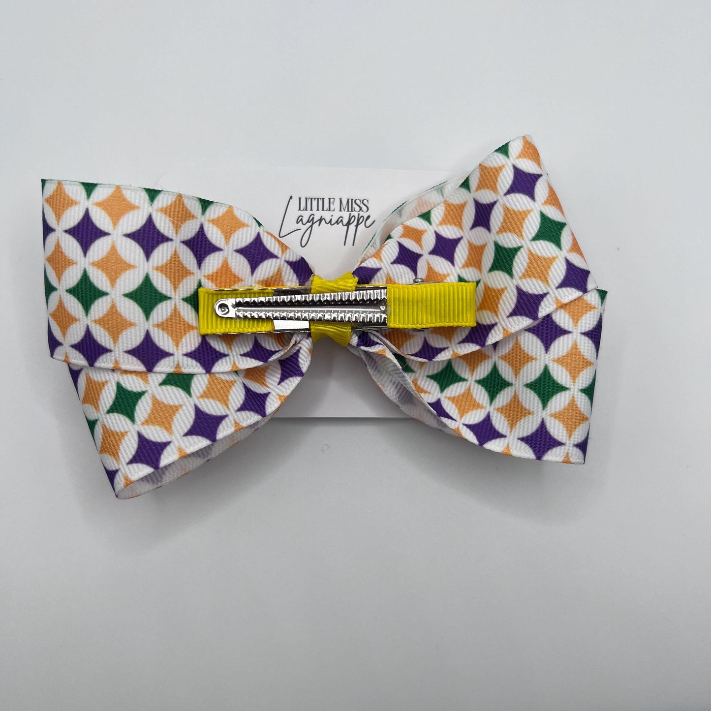 Mardi Gras Grosgrain Hair Bow- Purple, Green & Gold Starburst