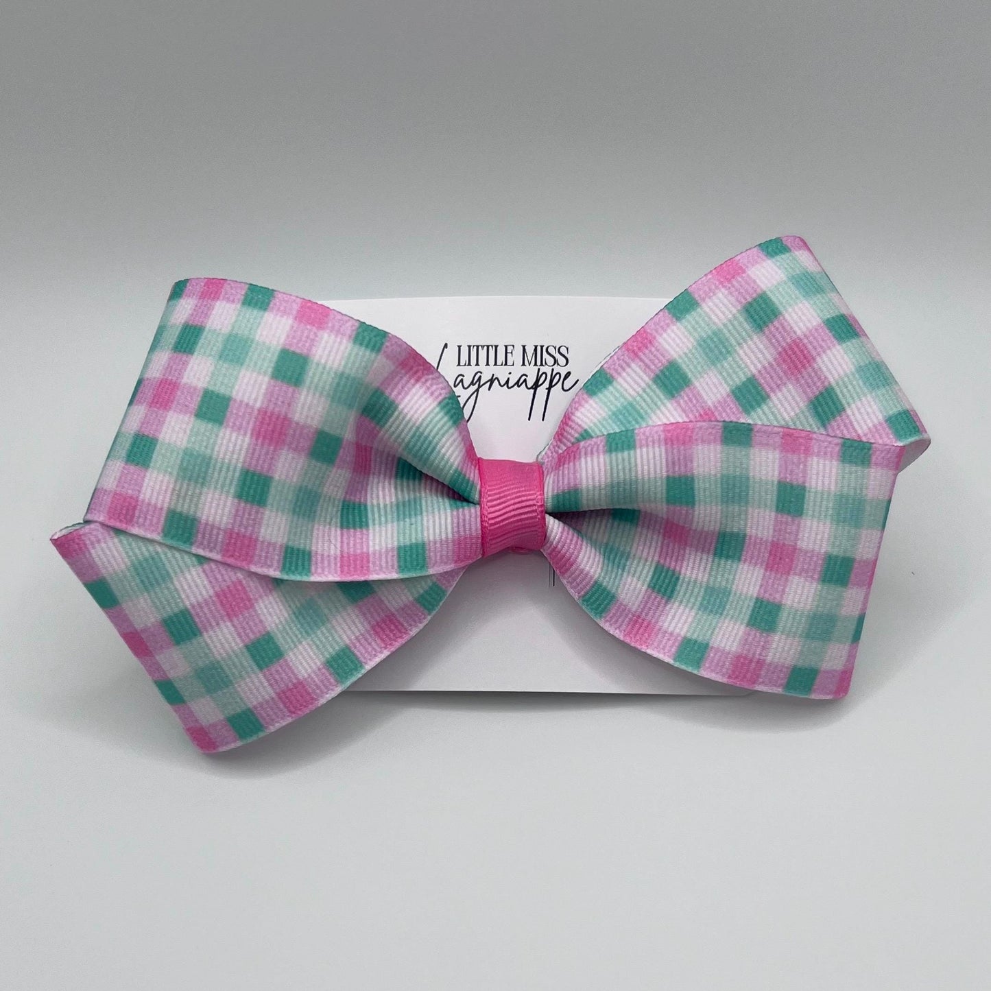 Pink & Mint Green Gingham Hair Bow