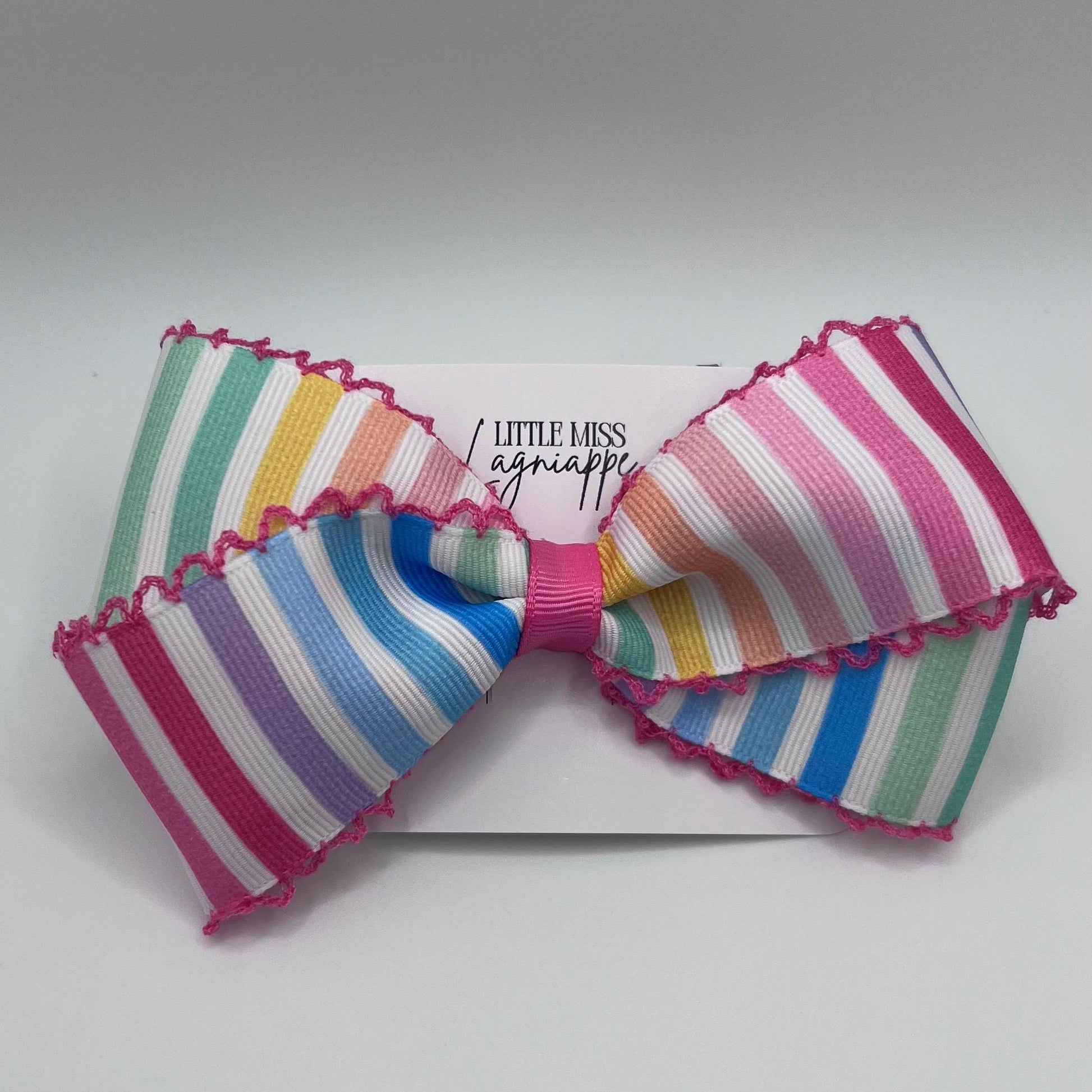 Bright Stripes with Pink Moonstitch Hair Bow