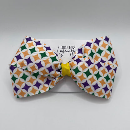 Mardi Gras Grosgrain Hair Bow- Purple, Green & Gold Starburst