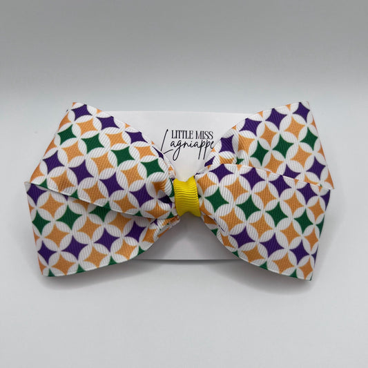 Mardi Gras Grosgrain Hair Bow- Purple, Green & Gold Starburst