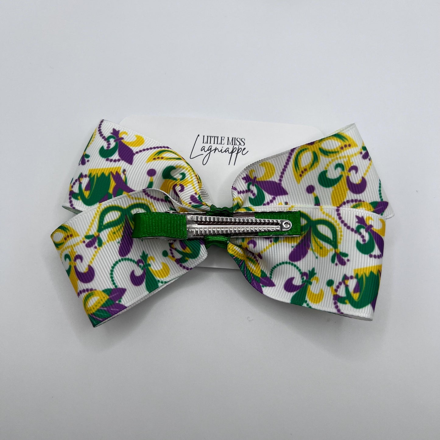 Mardi Gras Grosgrain Hair Bow- Masks, Fleur De Lis, Beads