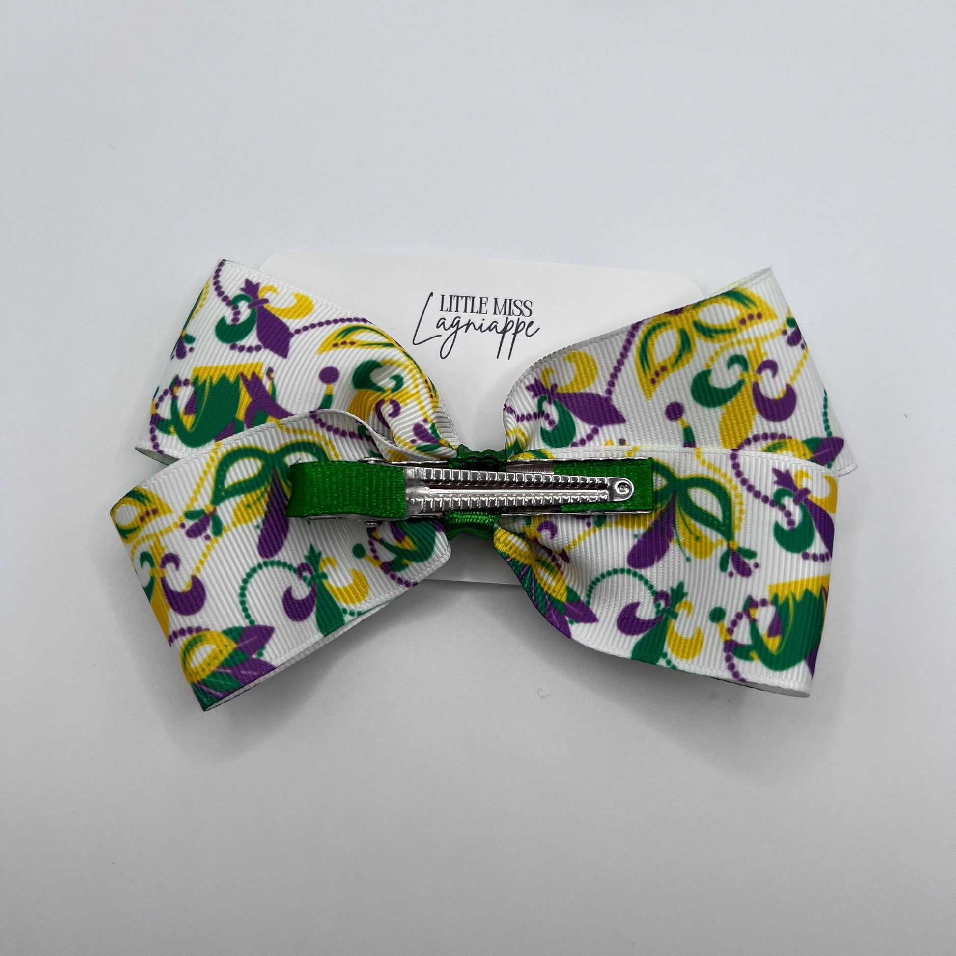 Mardi Gras Grosgrain Hair Bow- Masks, Fleur De Lis, Beads