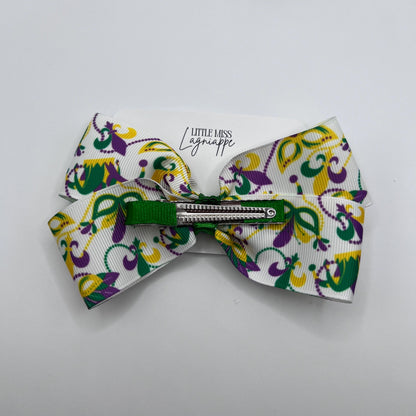 Mardi Gras Grosgrain Hair Bow- Masks, Fleur De Lis, Beads
