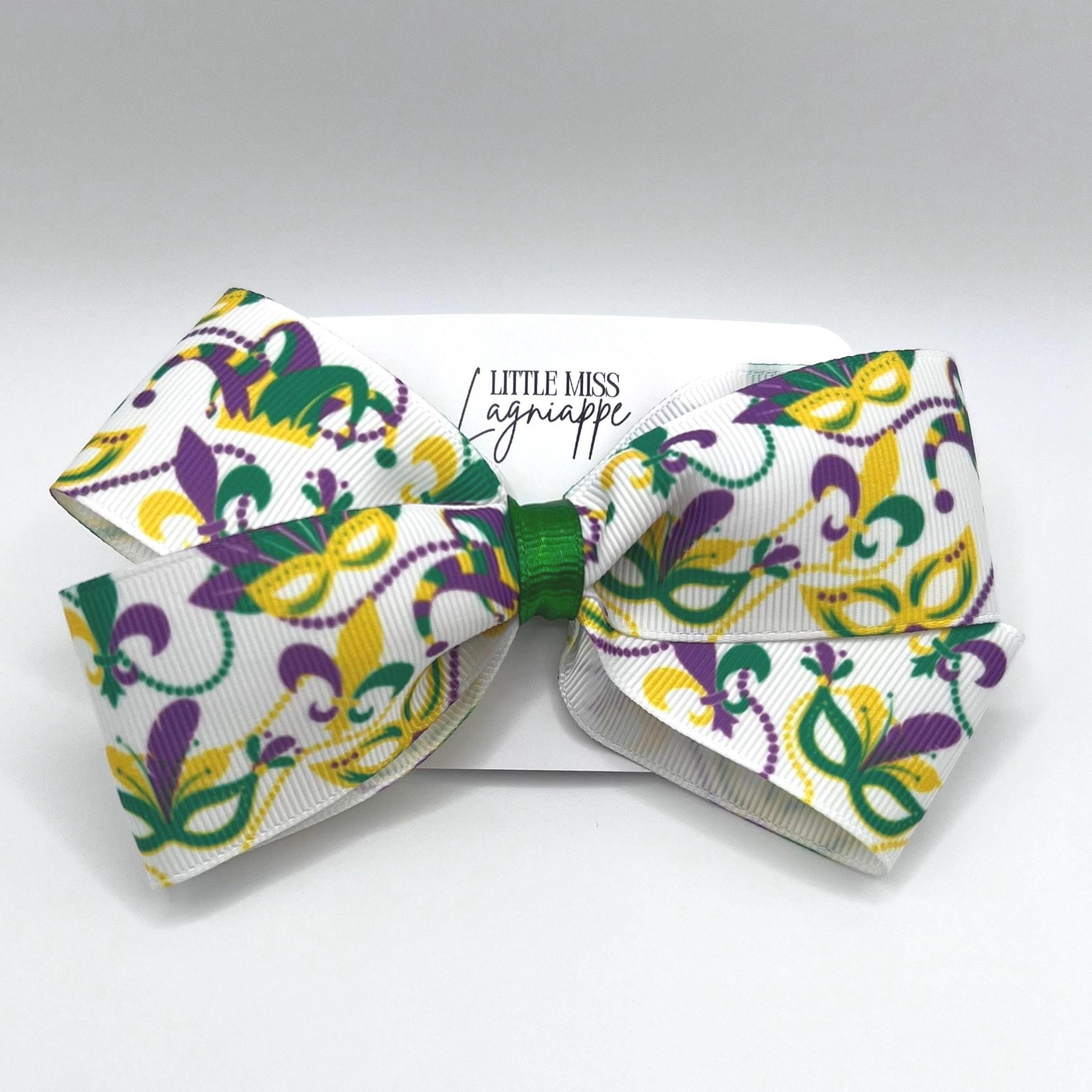 Mardi Gras Grosgrain Hair Bow- Masks, Fleur De Lis, Beads