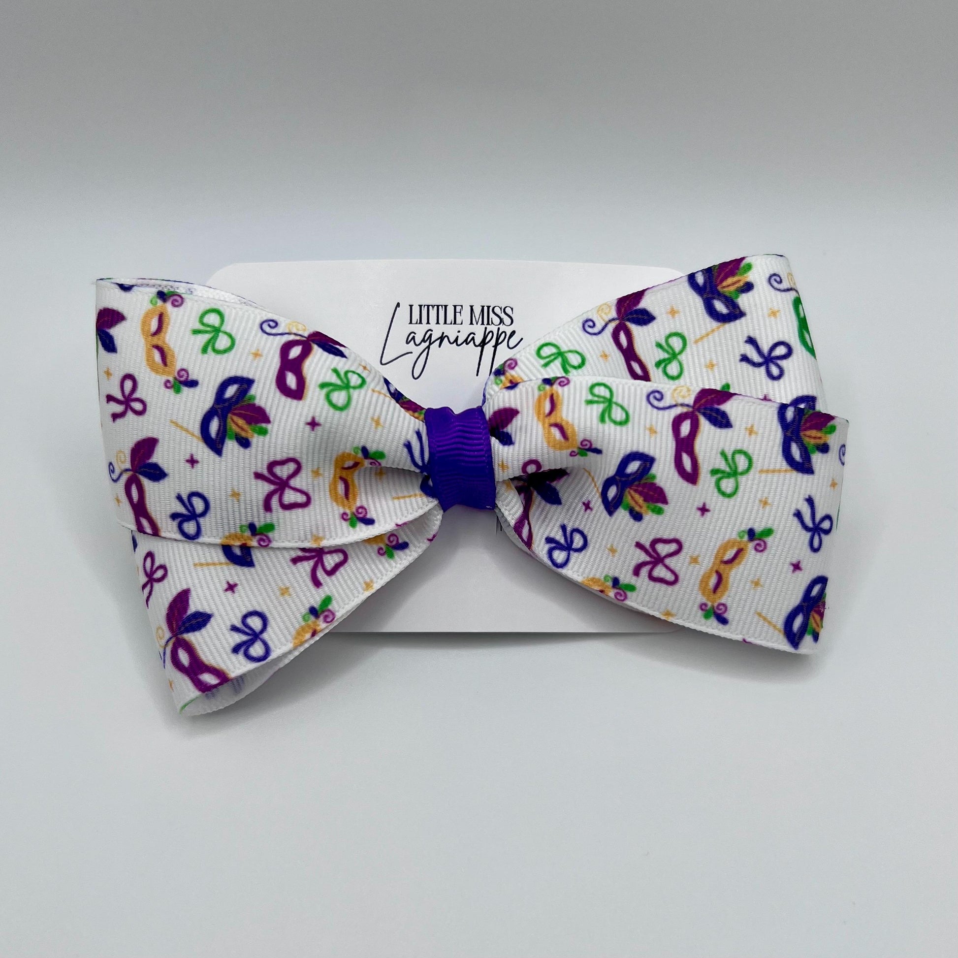 Mardi Gras Grosgrain Hair Bow- Masks & Bows