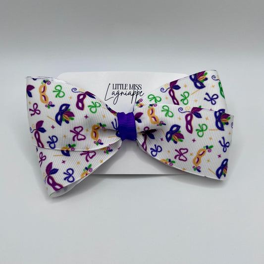 Mardi Gras Grosgrain Hair Bow- Masks & Bows