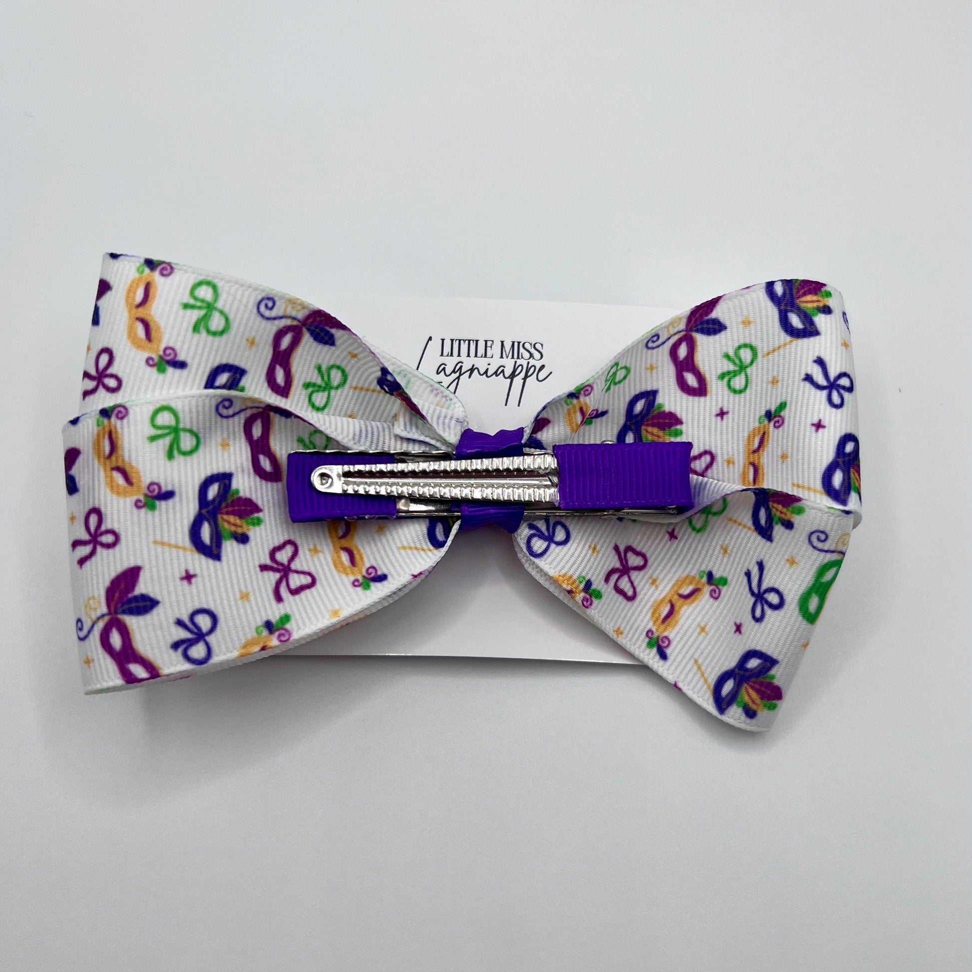 Mardi Gras Grosgrain Hair Bow- Masks & Bows