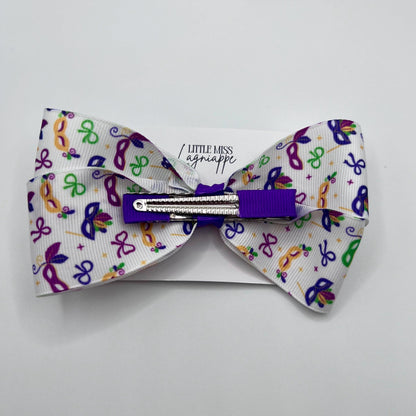 Mardi Gras Grosgrain Hair Bow- Masks & Bows