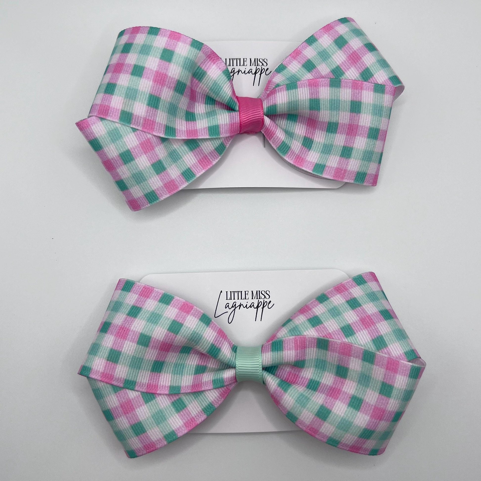 Pink & Mint Green Gingham Hair Bow
