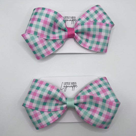 Pink & Mint Green Gingham Hair Bow