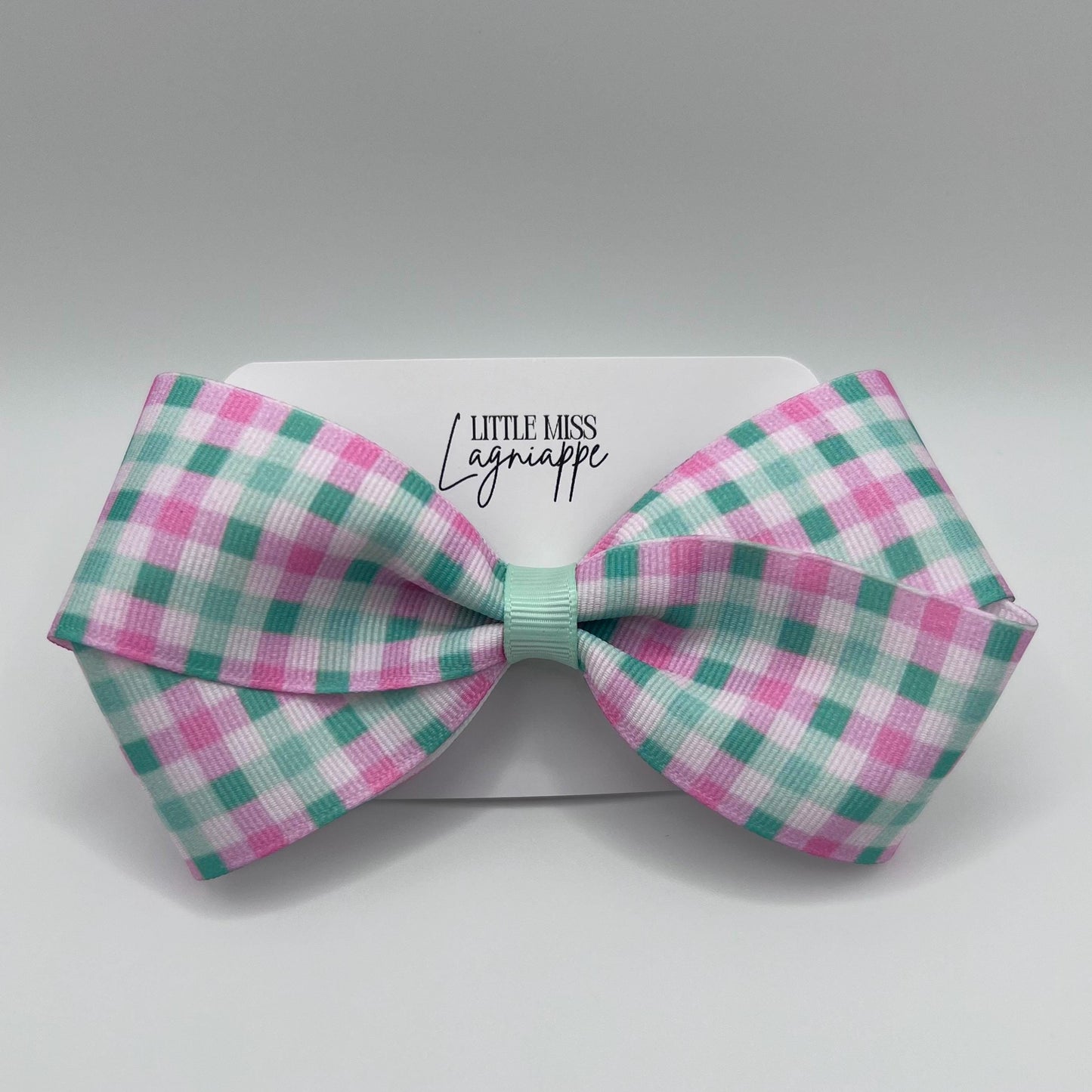 Pink & Mint Green Gingham Hair Bow