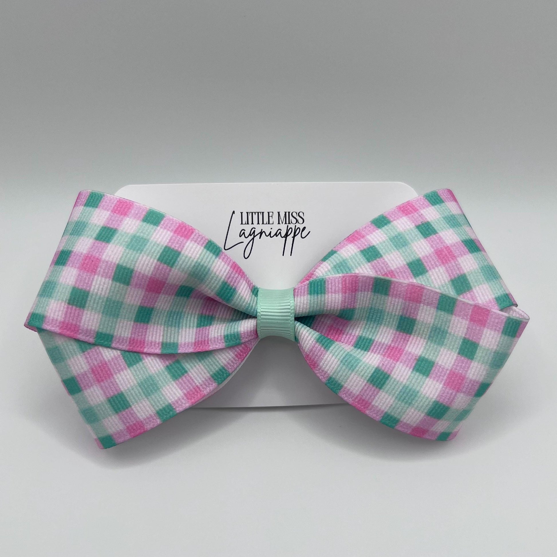 Pink & Mint Green Gingham Hair Bow