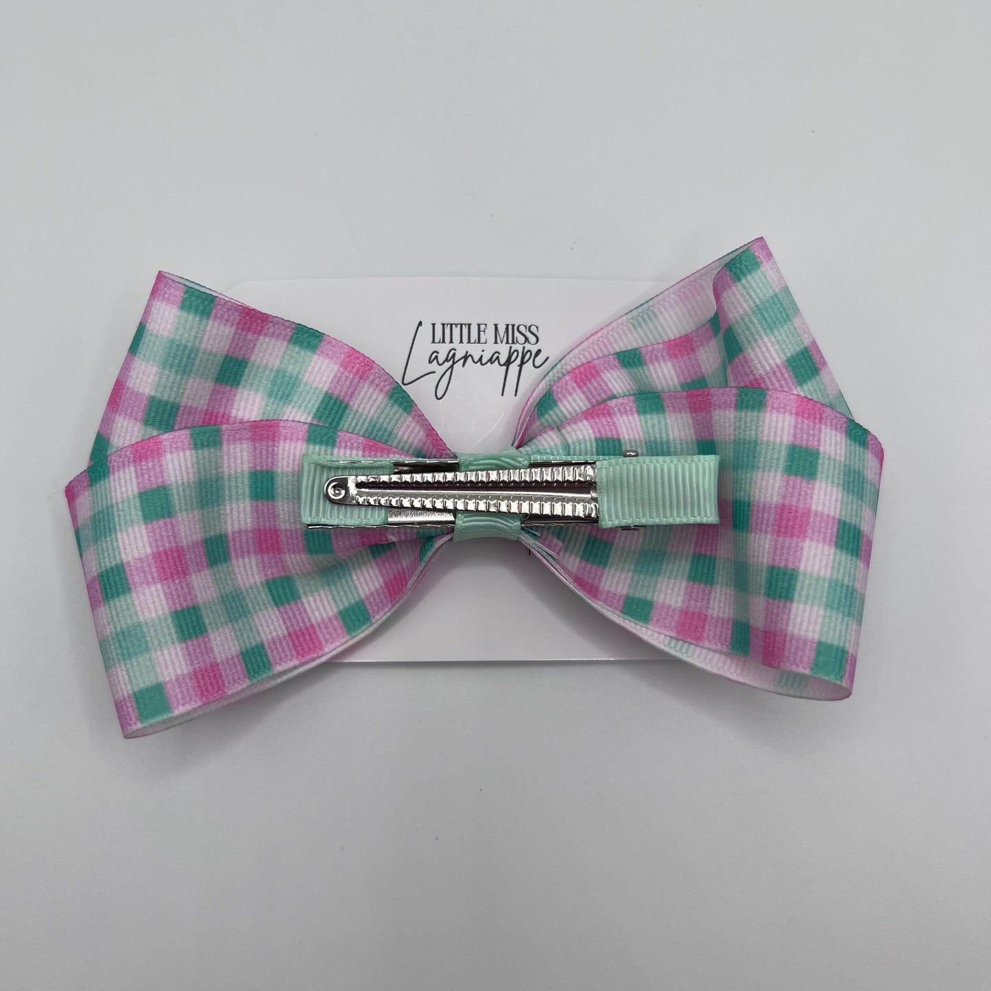 Pink & Mint Green Gingham Hair Bow