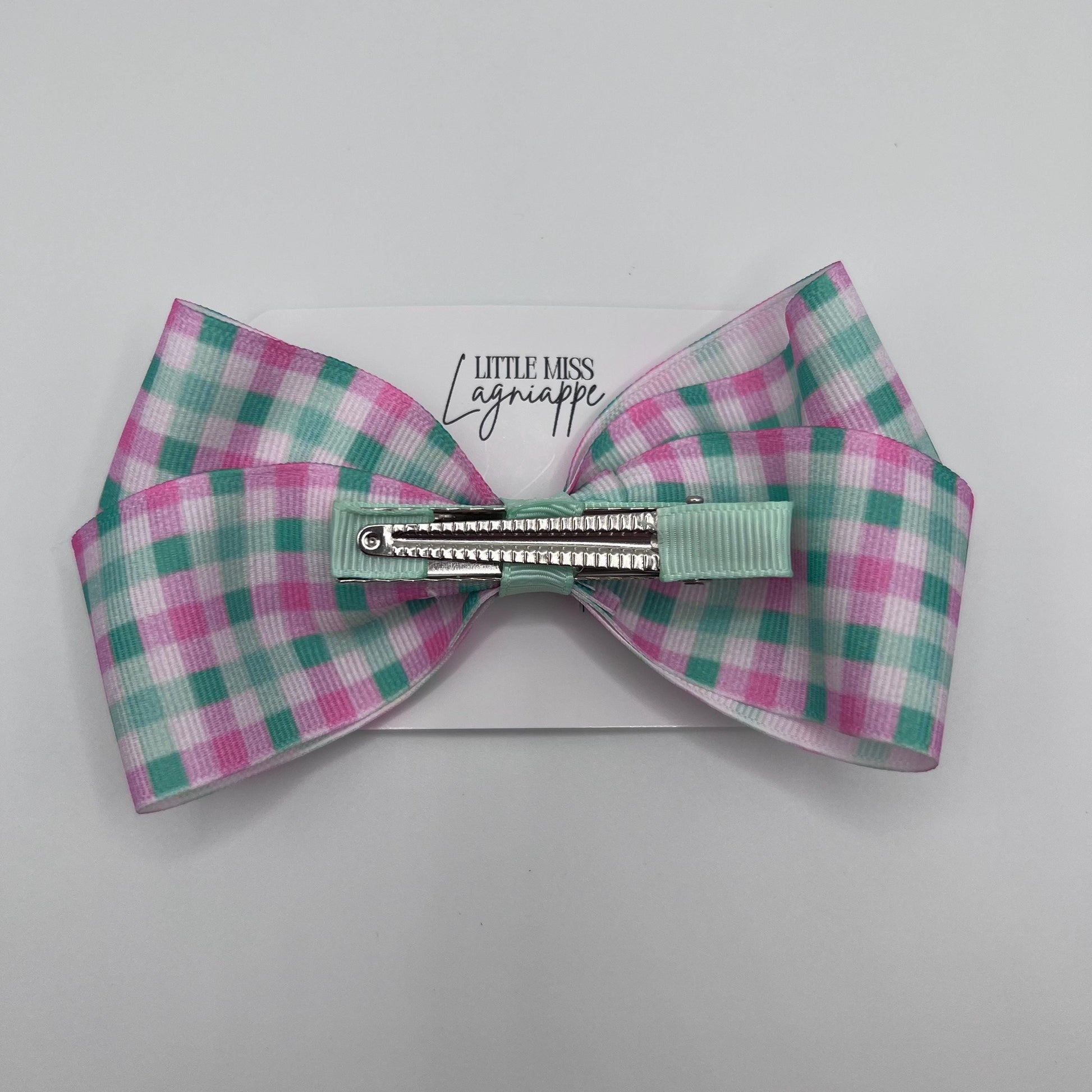 Pink & Mint Green Gingham Hair Bow