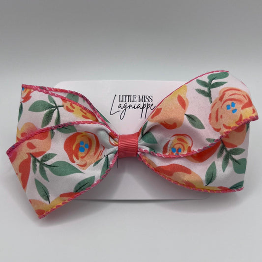 Coral Floral Hair Bow
