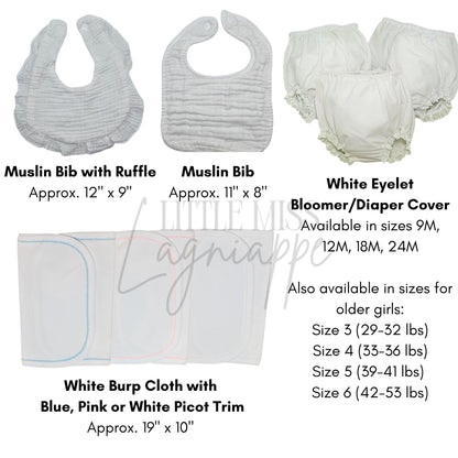 Personalized Bloomer with Bow. Monogrammed Bloomer, Bib or Burp Cloth