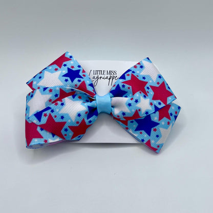 Patriotic Star Hair Bow: Red, White & Blue Grosgrain Ribbon