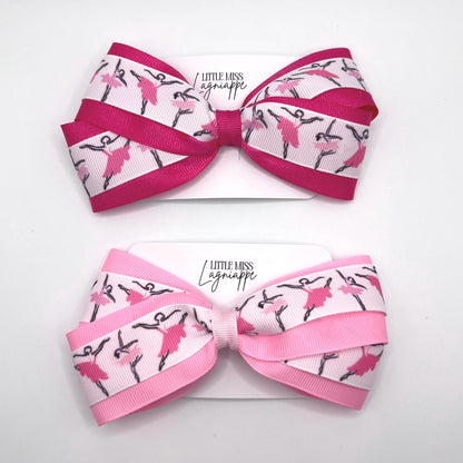 Ballerina Double Layer Grosgrain Hair Bow- Pink | Tiny Dancer | Dance Recital | Performance Gift