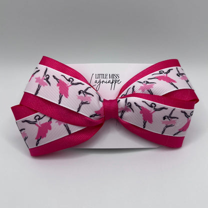 Ballerina Double Layer Grosgrain Hair Bow- Pink | Tiny Dancer | Dance Recital | Performance Gift