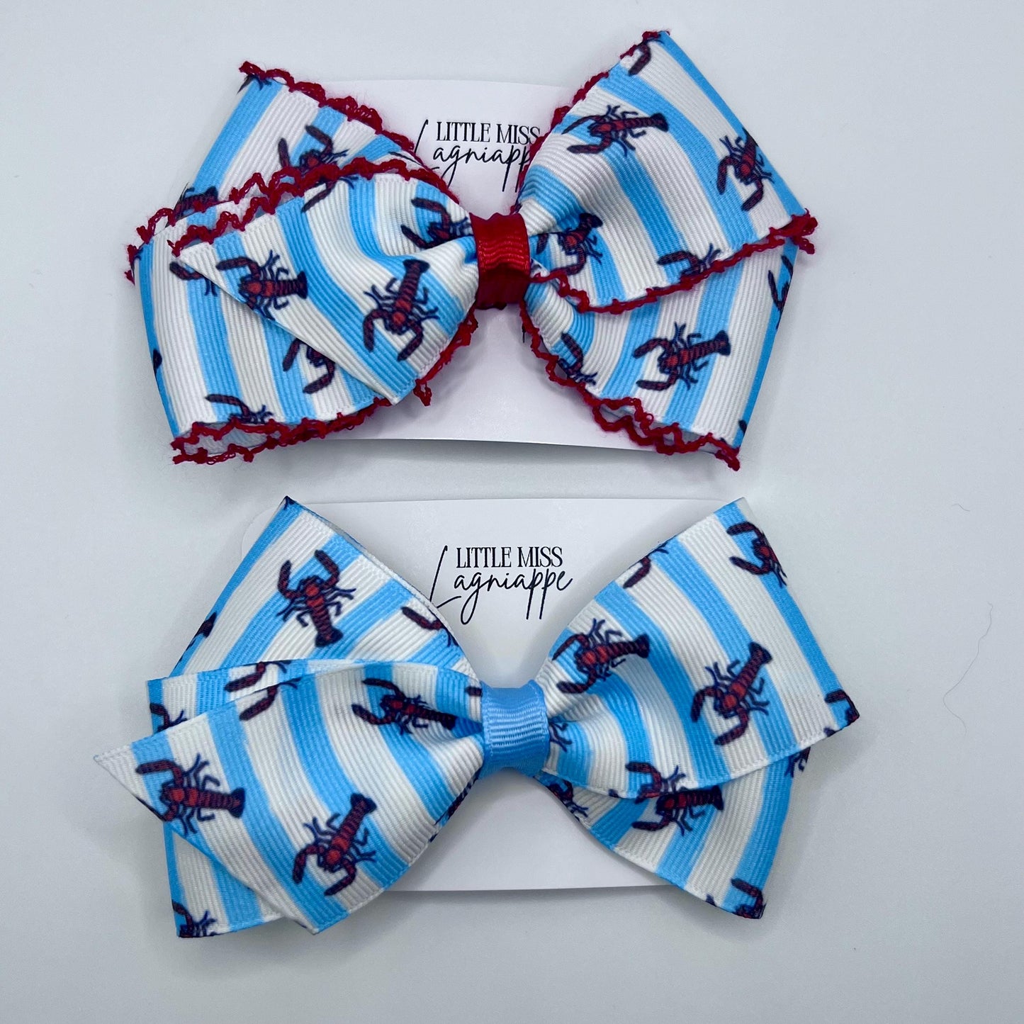 Crawfish Hair Bow: Blue Stripes, Grosgrain Ribbon, Alligator Clip