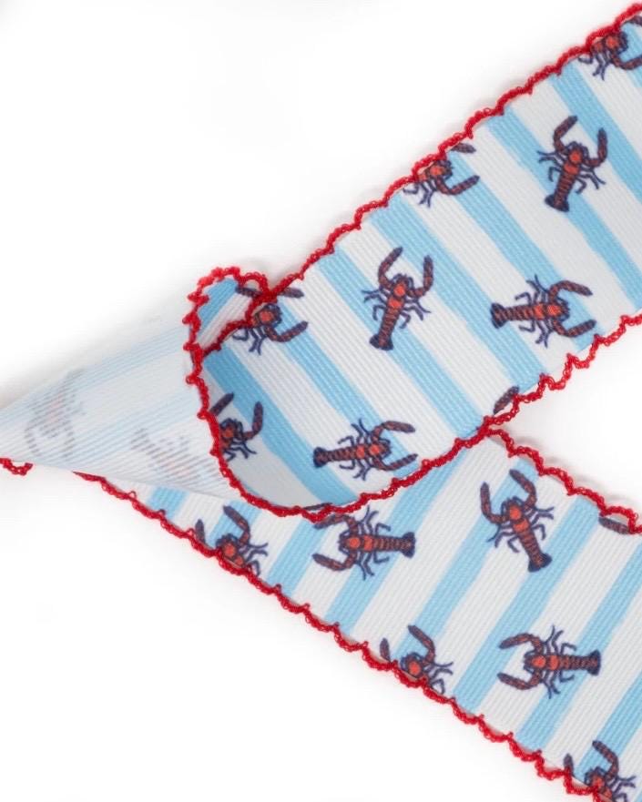 Crawfish Hair Bow: Blue Stripes, Grosgrain Ribbon, Alligator Clip