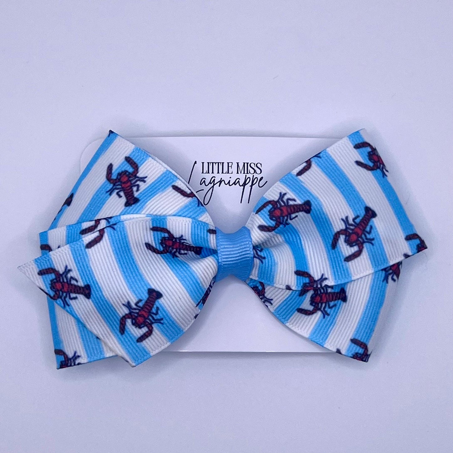 Crawfish Hair Bow: Blue Stripes, Grosgrain Ribbon, Alligator Clip