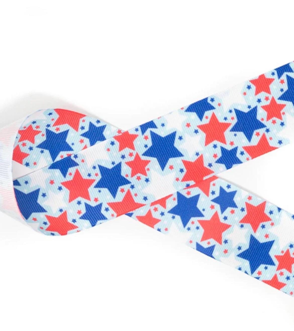 Patriotic Star Hair Bow: Red, White & Blue Grosgrain Ribbon