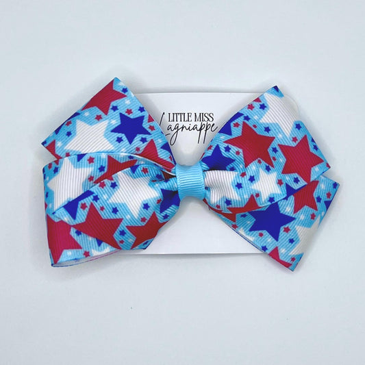 Patriotic Star Hair Bow: Red, White & Blue Grosgrain Ribbon