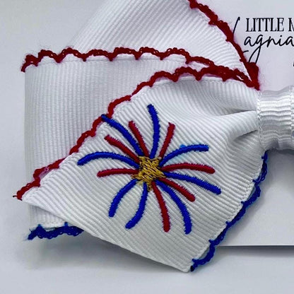 American Grosgrain Hair Bow- Moonstitch Ribbon with Embroidered Firework