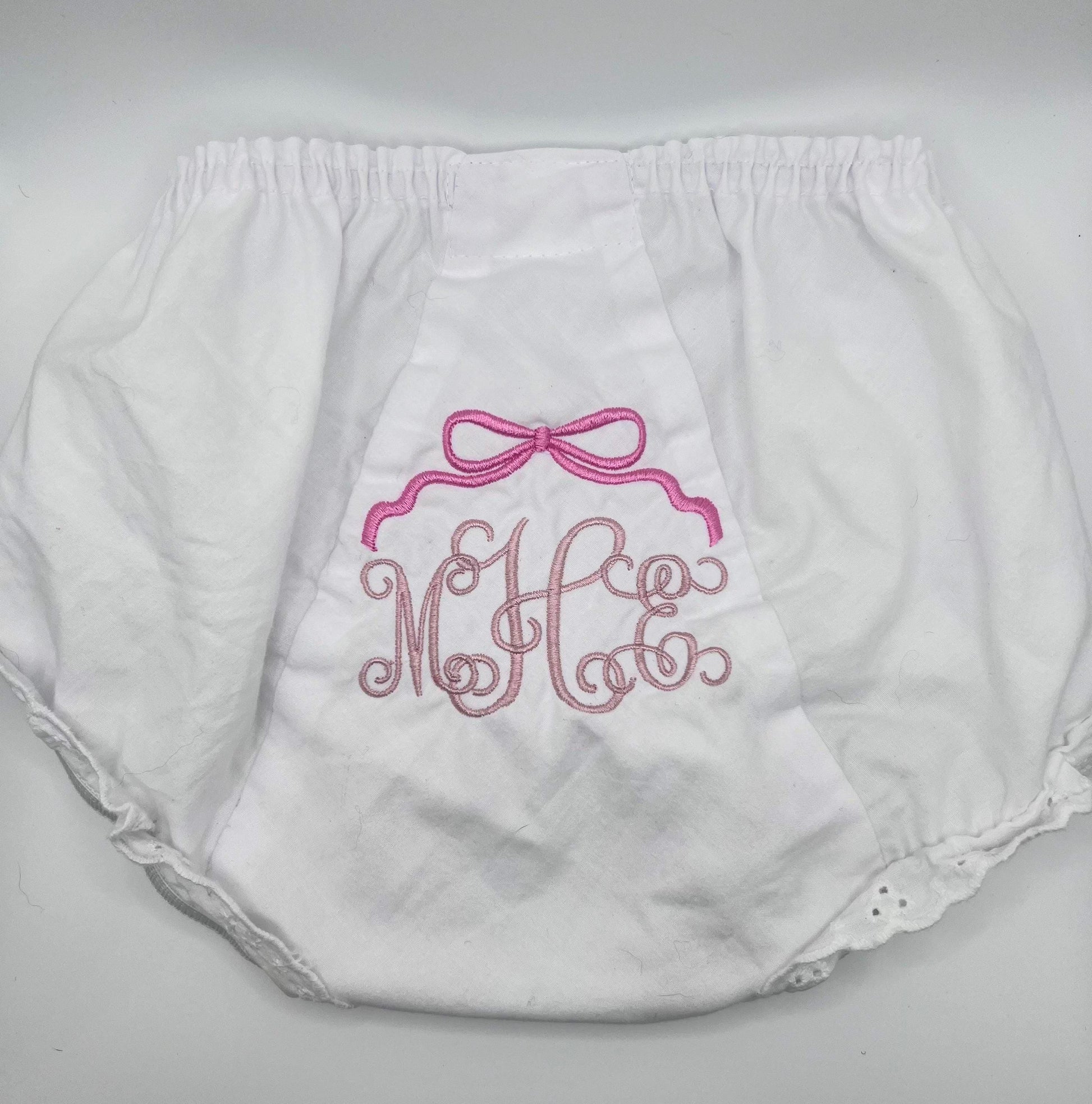 Personalized Bloomer with Bow. Monogrammed Bloomer, Bib or Burp Cloth