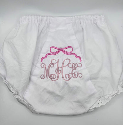 Personalized Bloomer with Bow. Monogrammed Bloomer, Bib or Burp Cloth