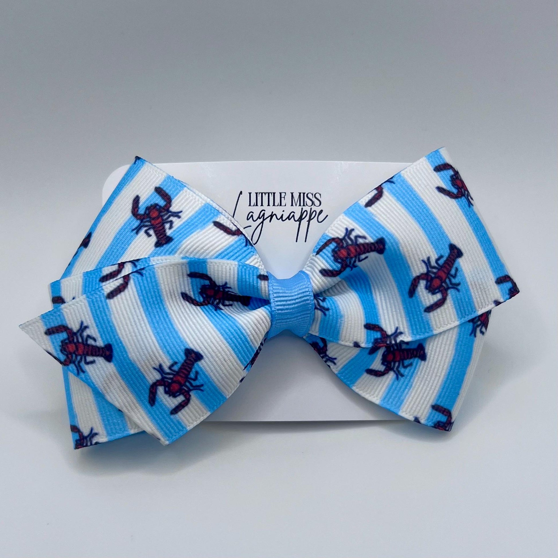 Crawfish Hair Bow: Blue Stripes, Grosgrain Ribbon, Alligator Clip