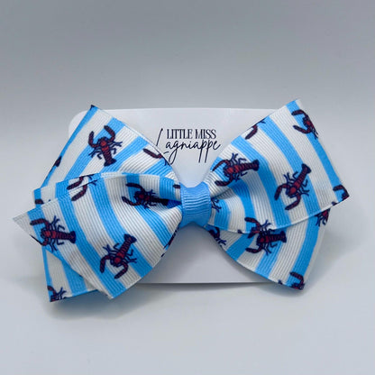 Crawfish Hair Bow: Blue Stripes, Grosgrain Ribbon, Alligator Clip