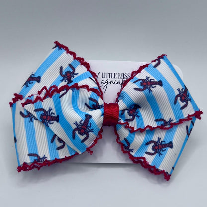 Crawfish Hair Bow: Blue Stripes, Grosgrain Ribbon, Alligator Clip